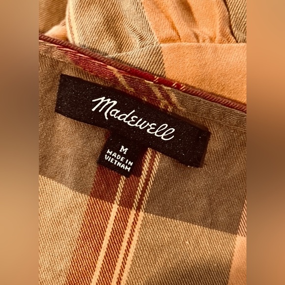 Madewell Babydoll Cami Dress in Yummy Olive & Raspberry (banana & peach) Plaid! - Picture 4 of 8